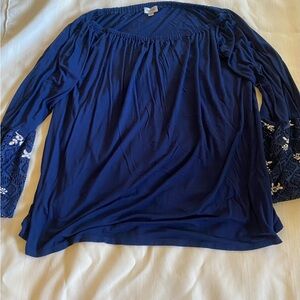 Avenue Blue Embellished 3/4 Sleeve Blouse